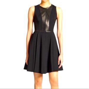 Rebecca Taylor Leather Trim Front Zip Black Dress